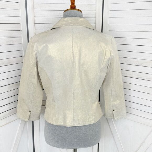 Newport News Vintage Leather Metallic Gold Blazer Jacket Size 8 - Picture 4 of 14